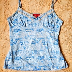 Carisma Blue Floral Lace Trim Cami